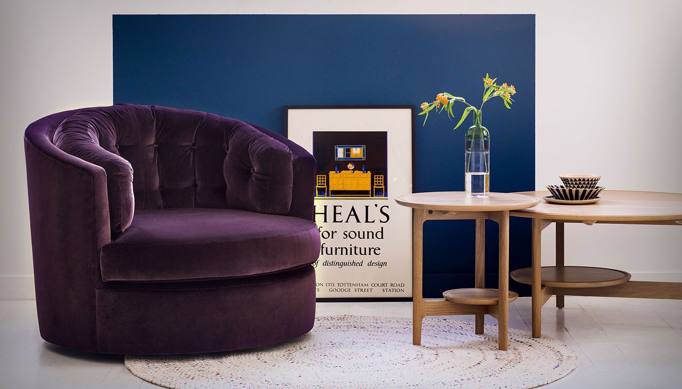 Heal's Cinema swivel chair in purple - available at Heal's