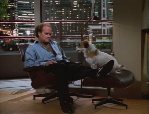 Fraiser Crane from US Sitcom Frasier sitting back in an Eames lounge Chair - available at Heal's