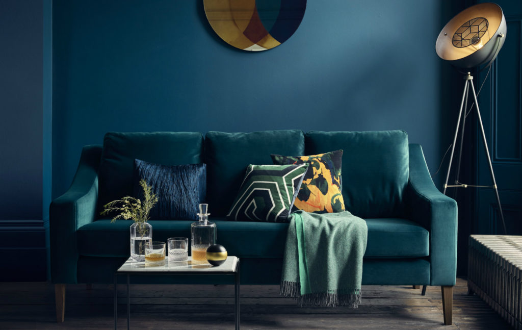 Richmond Sofa in teal velvet upholstery