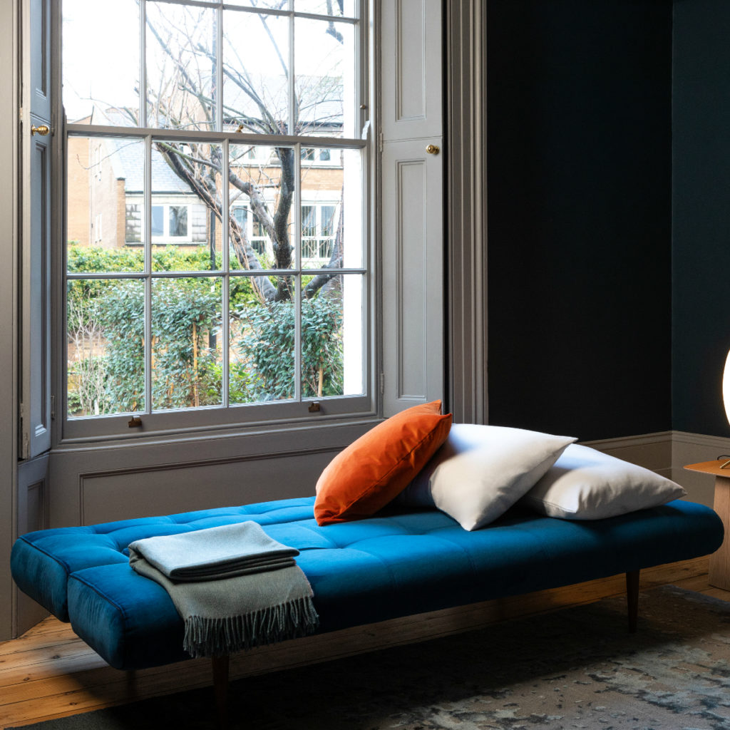 Hinge Luxe Sofa Bed unfolded and being used as a bed
