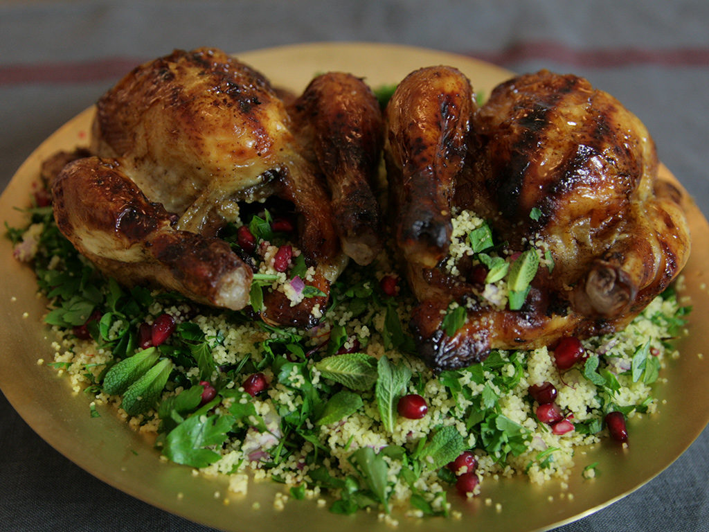 Romantic Valentine's Meal | Honey and Pomegranate Roast Poussin recipe by Pascale Smets