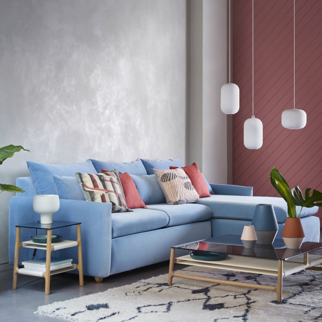 Pillow Sofa with an integrated chaise longue