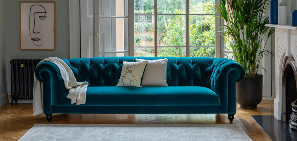 Fitzrovia classic teal sofa in living room