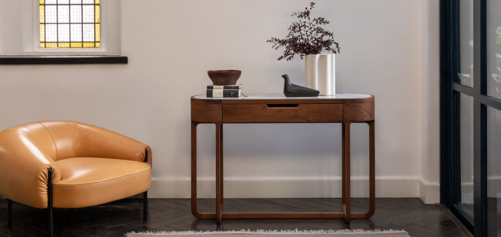 Marble and Walnut Console Table