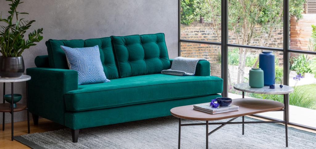 Mistral teal sofa in a modern living room