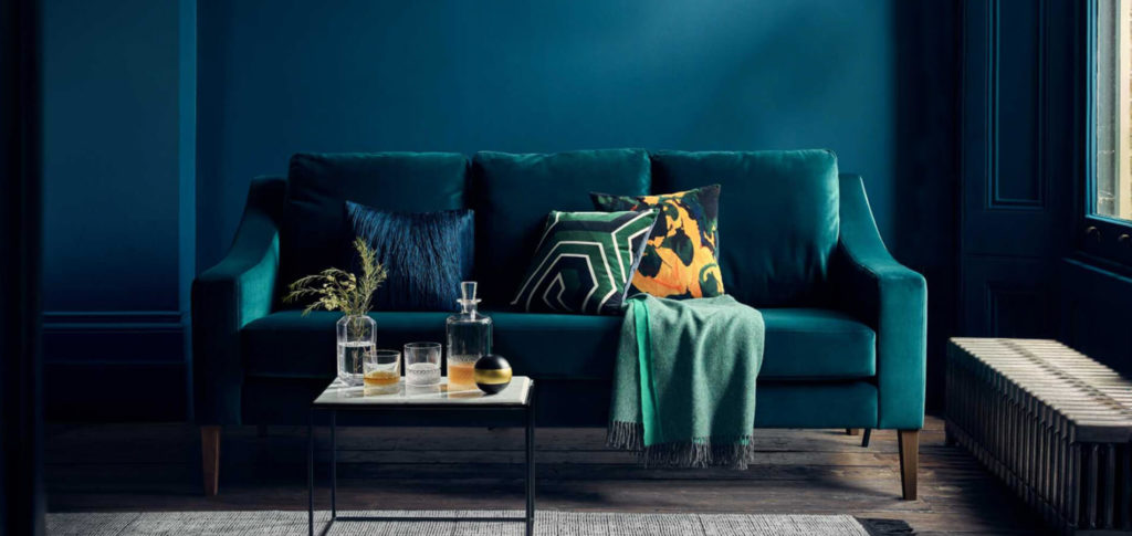 Richmond Teal sofa in a teal living room