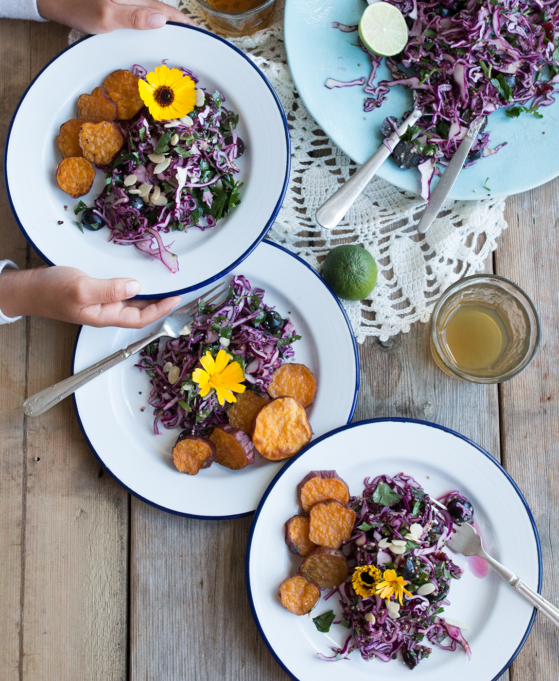 The Little Plantation: Red Cabbage Salad With Sweet Potato Wedges