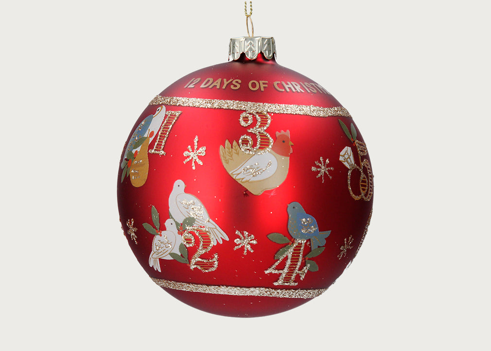 12 of Christmas Matt Red Glass Ball Decoration
