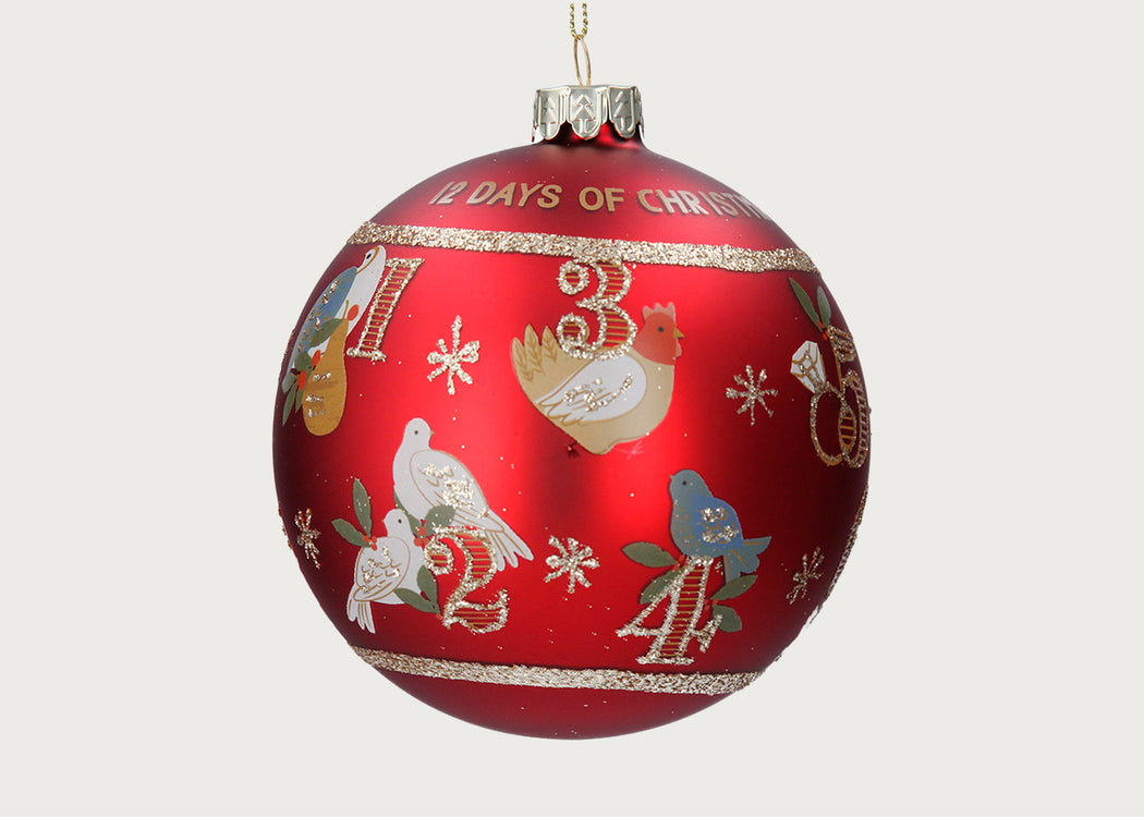 12 of Christmas Matt Red Glass Ball Decoration