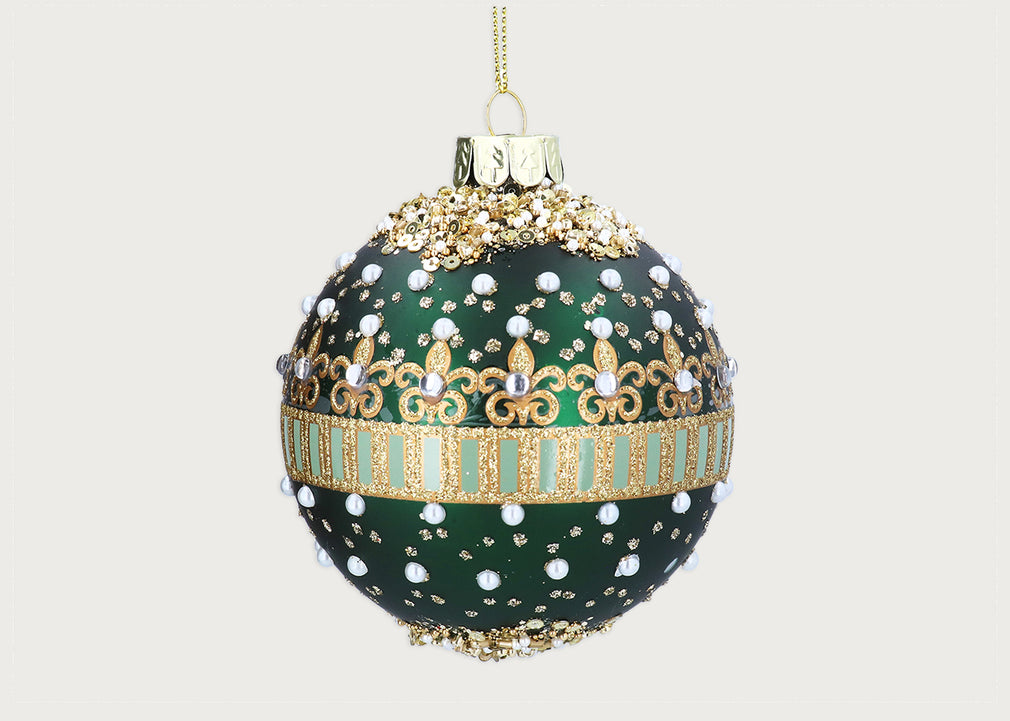 Matte Green Pearls & Jewels Decoration