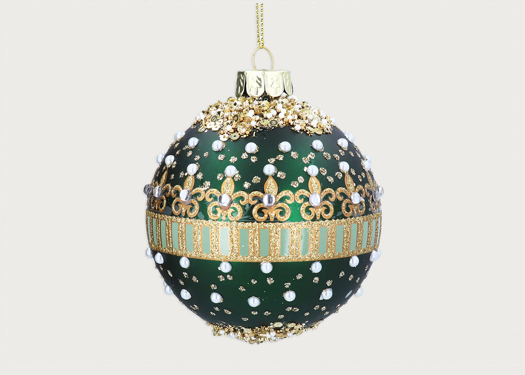 Matte Green Pearls & Jewels Decoration