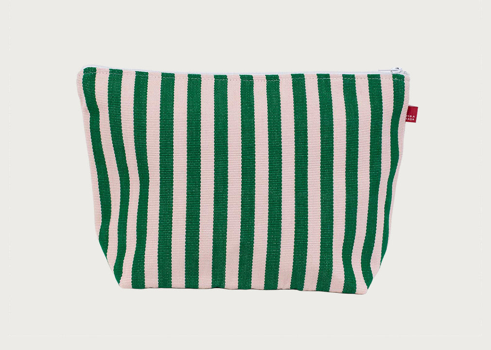 Stripe Toiletry Bag Green & Pink