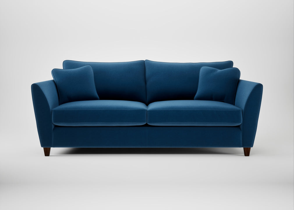 Torino 4 Seater Sofa Cotton Velvet Petrol / Walnut Stained