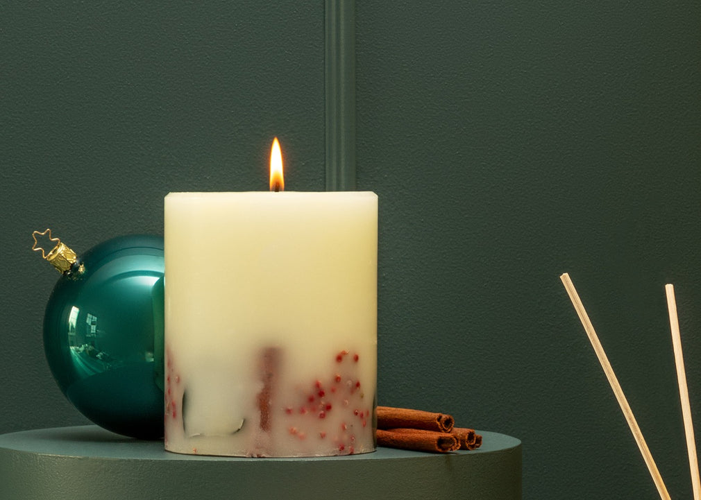 Winter Spice Scented Botanical Short Pillar Candle