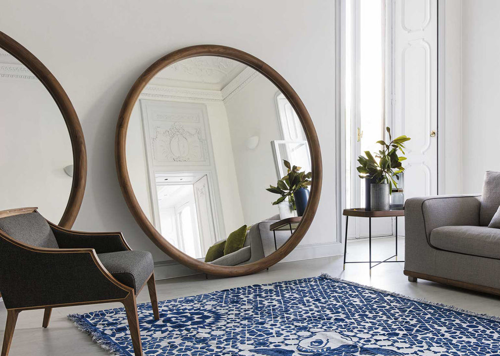 Giove Round Wall/Floor Mirror Walnut