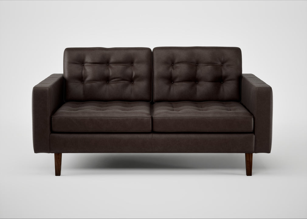 Hepburn 2 Seater Sofa Leather Grain Chocolate 066 / Walnut