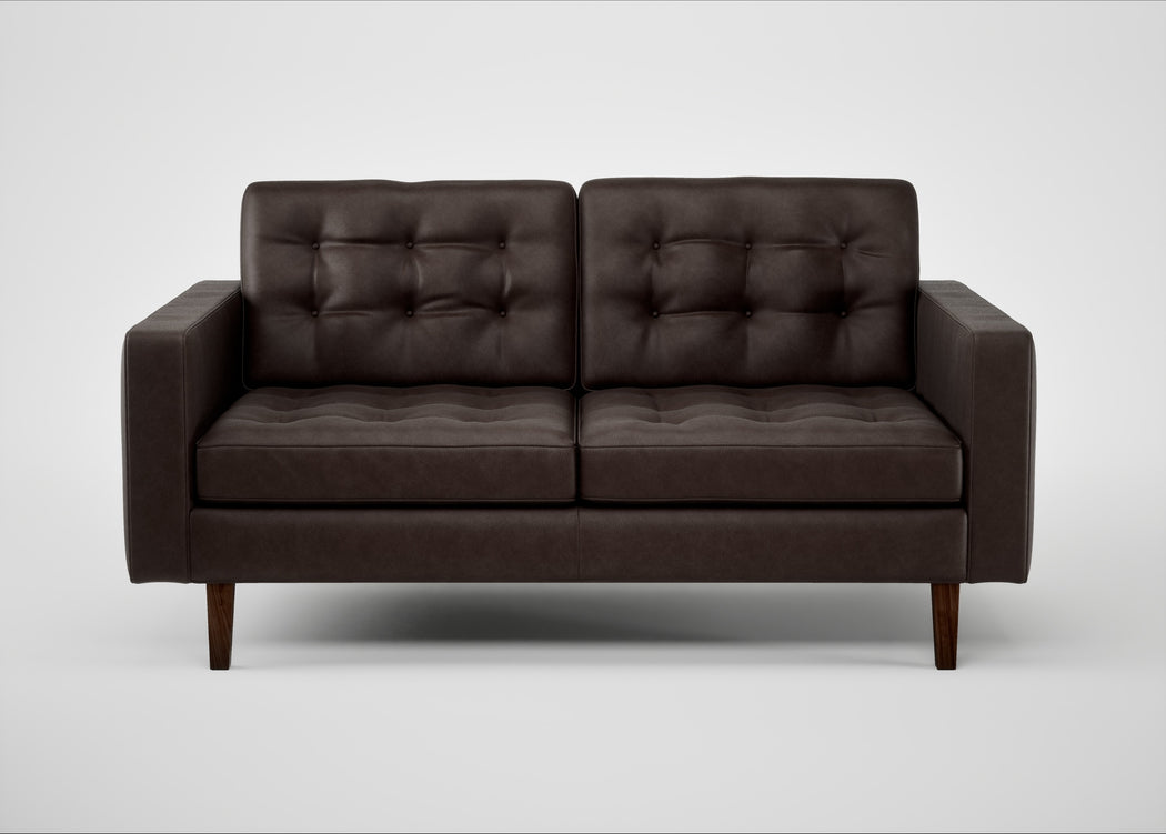 Hepburn 2 Seater Sofa Leather Grain Chocolate 066 / Walnut