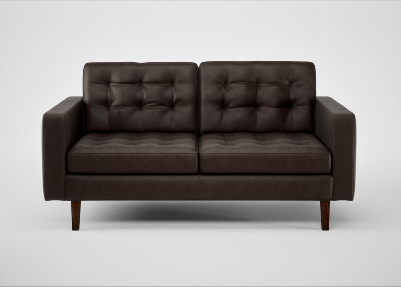 Hepburn 2 Seater Sofa Leather Grain Chocolate 066 / Walnut