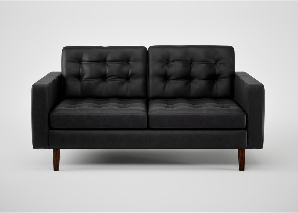 Hepburn 2 Seater Sofa Leather Grain Graphite 063 / Walnut