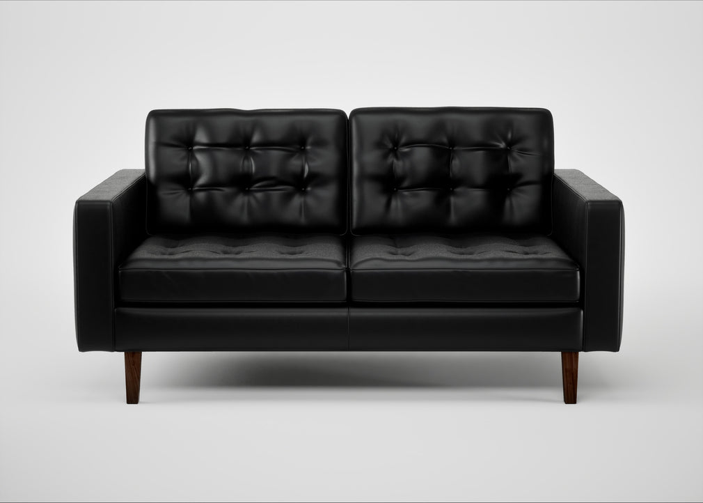 Hepburn 2 Seater Sofa Leather Stonewash Black 263 / Walnut