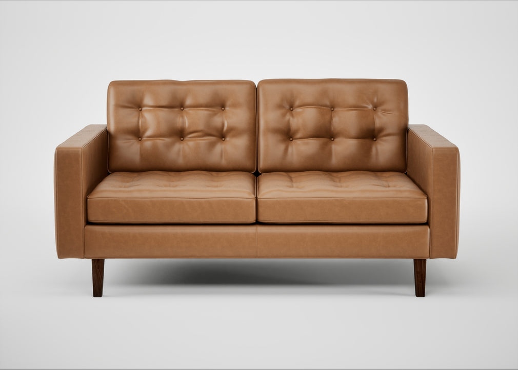 Hepburn 2 Seater Sofa Leather Stonewash Toffee 277 / Walnut