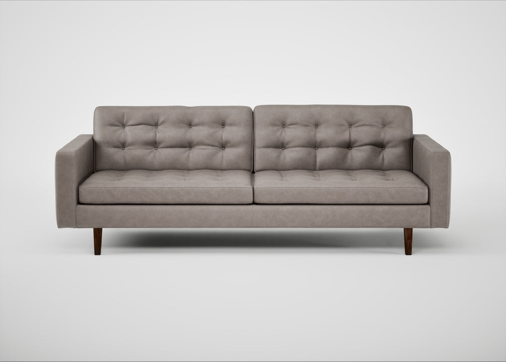 Hepburn 4 Seater Sofa Leather Grain Light Grey 060 / Walnut