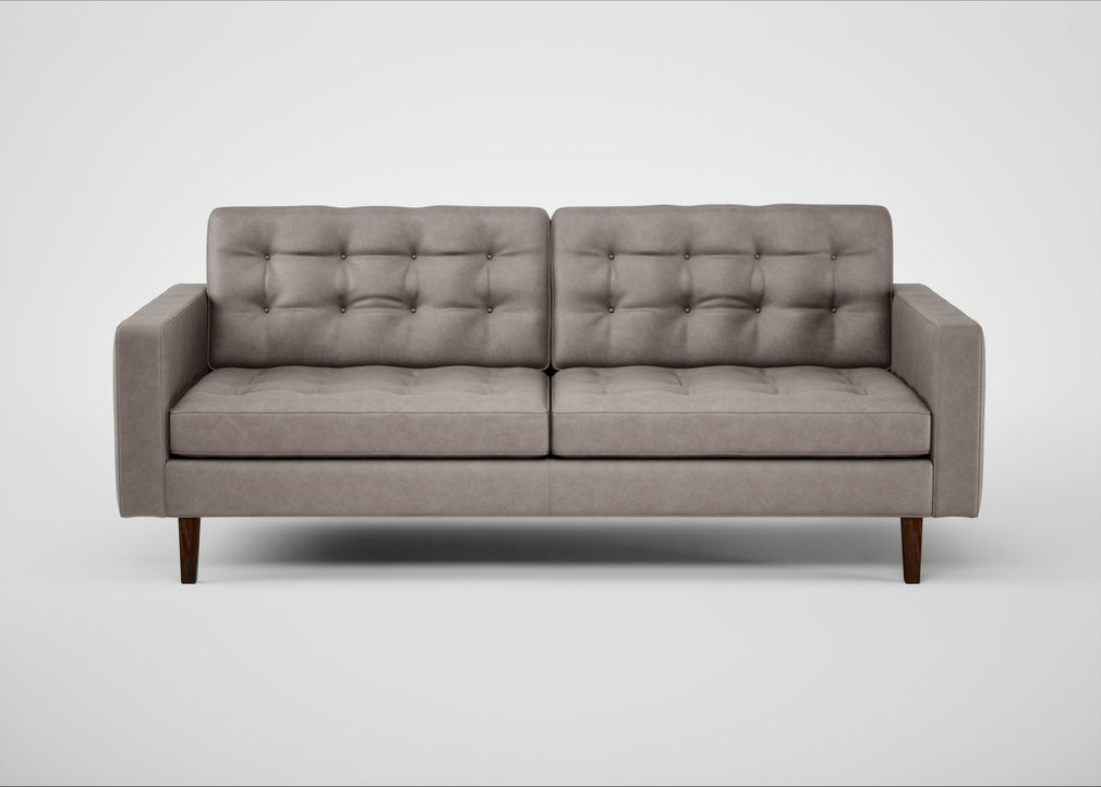 Hepburn 3 Seater Sofa Leather Grain Light Grey 060 / Walnut