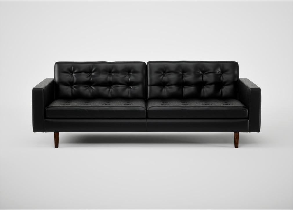 Hepburn 4 Seater Sofa Leather Stonewash Black 263 / Walnut
