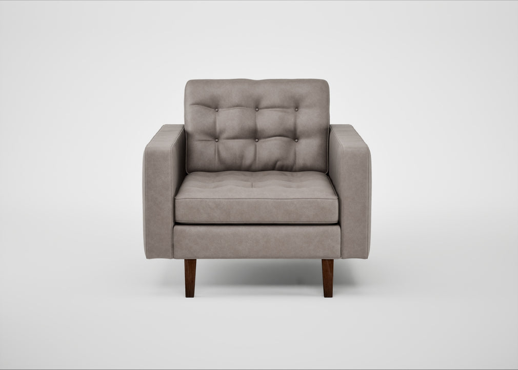 Hepburn Armchair Leather Grain Light Grey 060 / Walnut