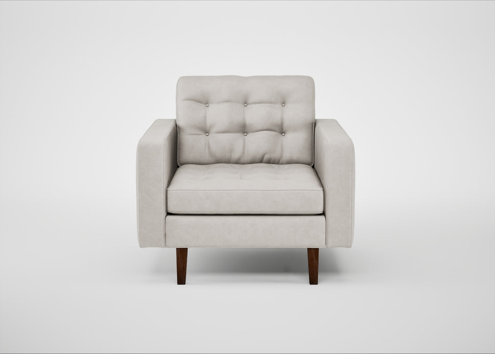 Hepburn Armchair Leather Grain White 000 / Walnut
