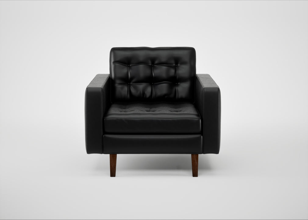 Hepburn Armchair Leather Stonewash Black 263 / Walnut