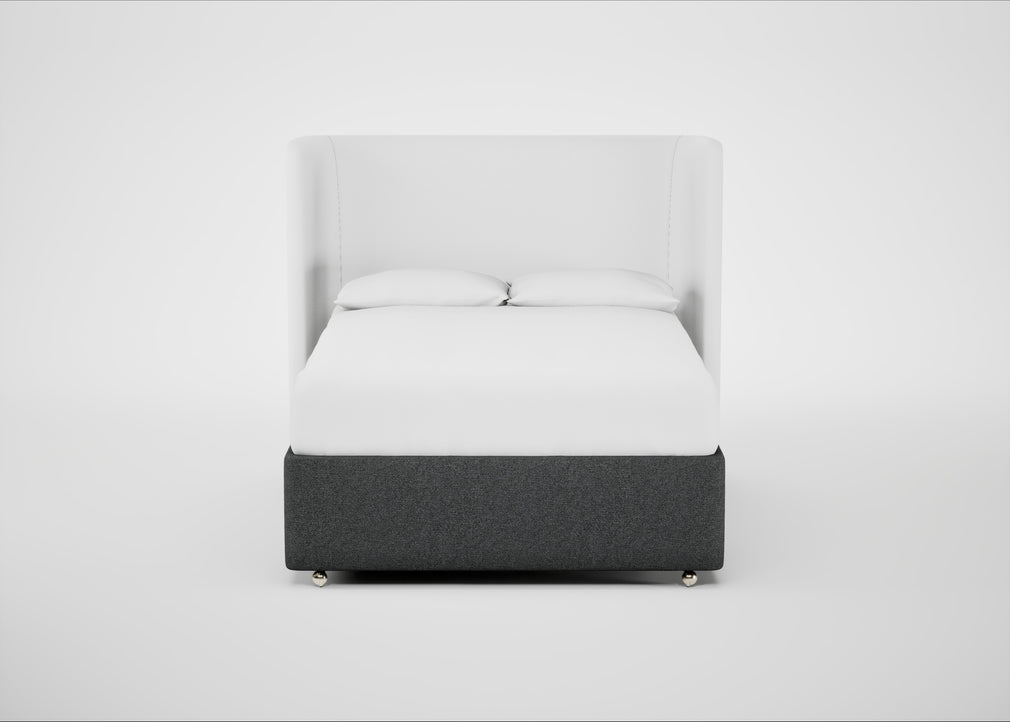 Deep Divan Bed Base Double / 2 Footend / Melton Wool Granite