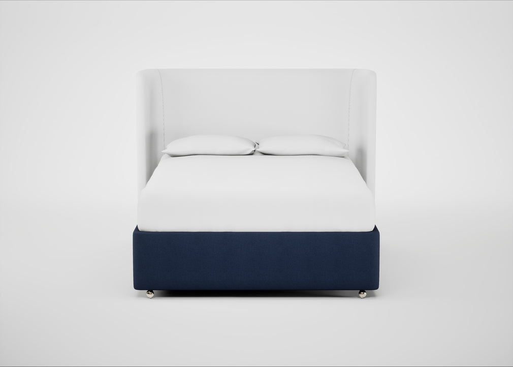 Deep Divan Bed Base King / 2 Footend / Capelo Linen-Cotton Inkspot