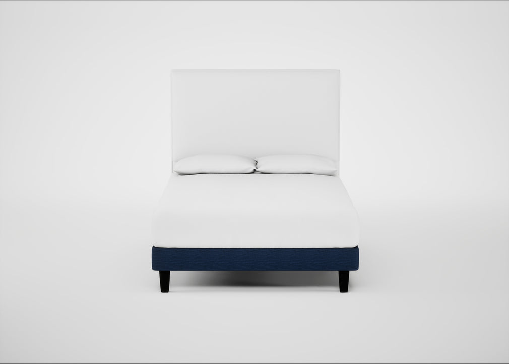 Shallow Divan Bed Base Double / Broad Weave Lagoon / Dark Solid Wood