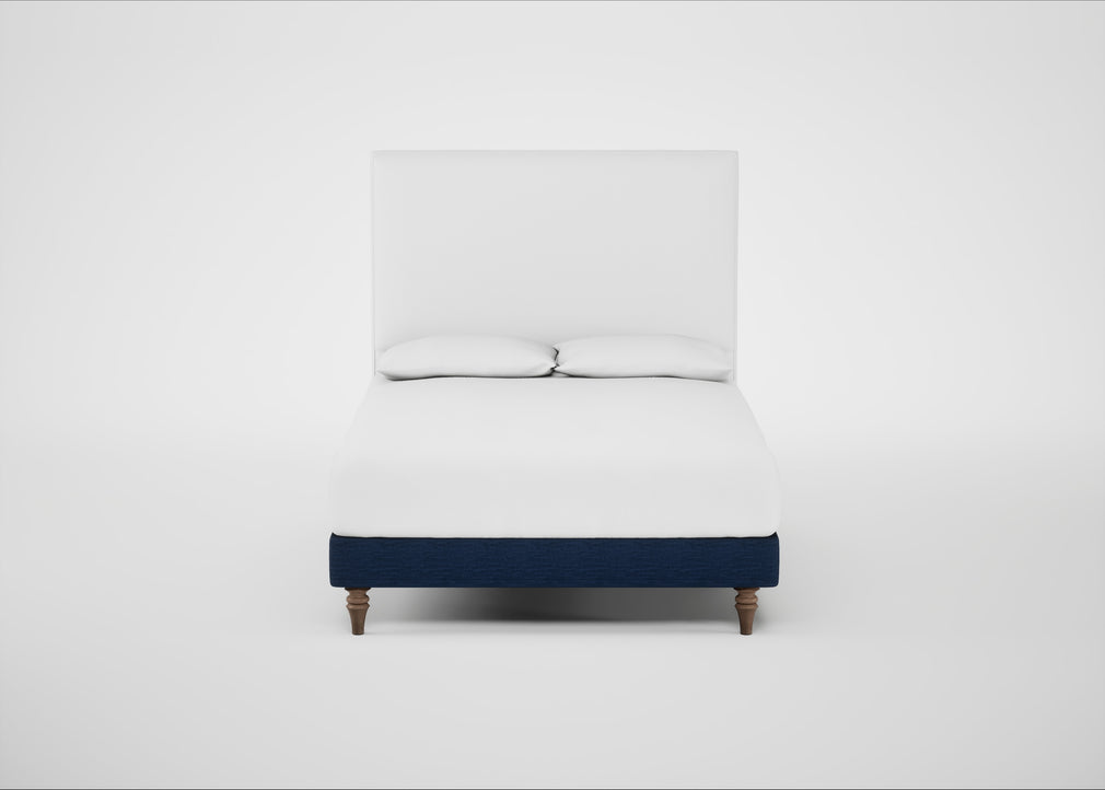 Shallow Divan Bed Base Double / Broad Weave Lagoon / Light Turned Wood