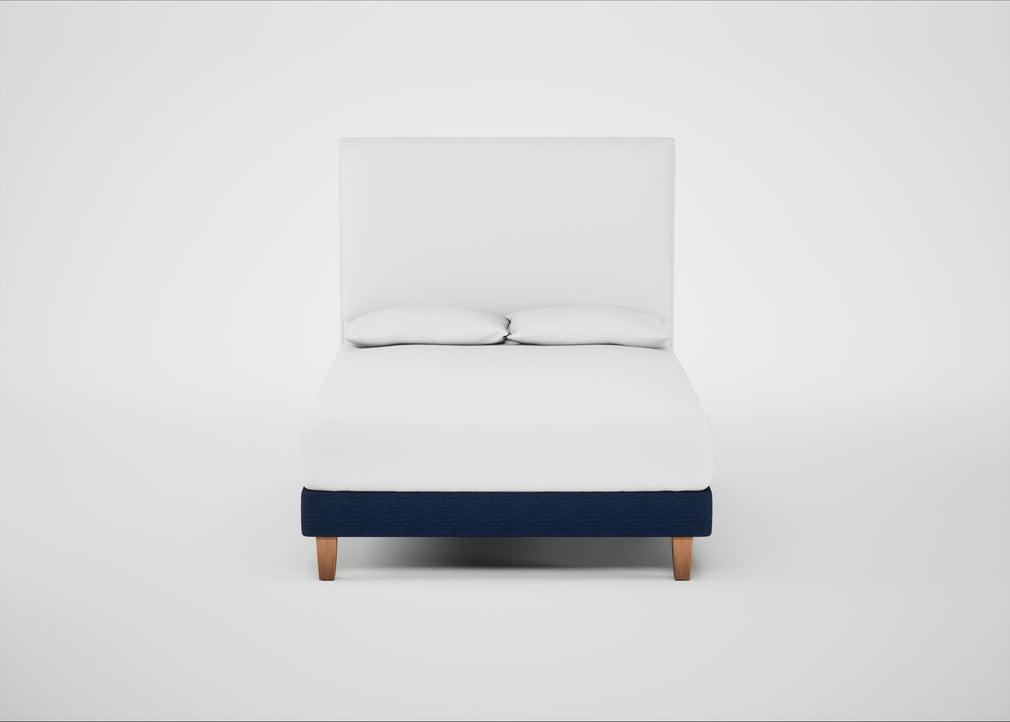Shallow Divan Bed Base Double / Broad Weave Lagoon / Light Solid Wood