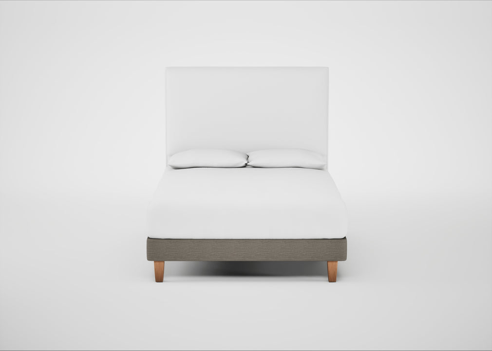 Shallow Divan Bed Base Double / Broad Weave Pebble / Light Solid Wood