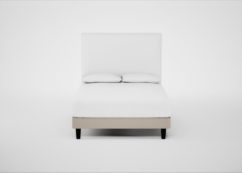 Shallow Divan Bed Base Double / Broad Weave Putty / Dark Solid Wood