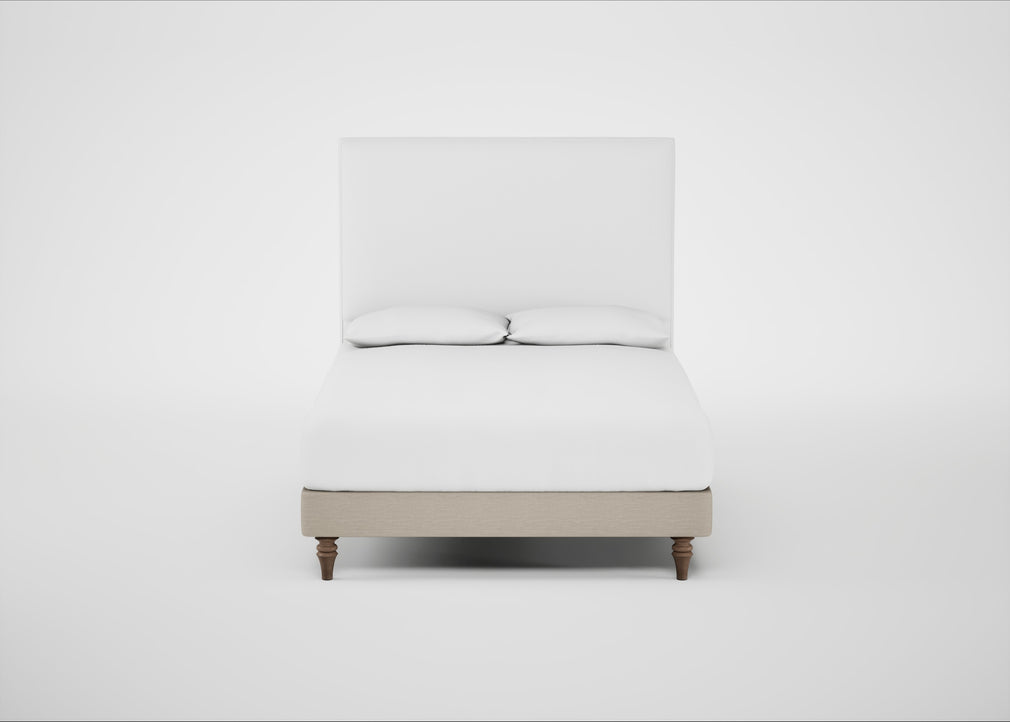 Shallow Divan Bed Base Double / Broad Weave Putty / Light Turned Wood
