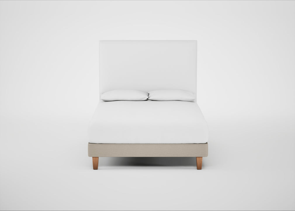Shallow Divan Bed Base Double / Broad Weave Putty / Light Solid Wood