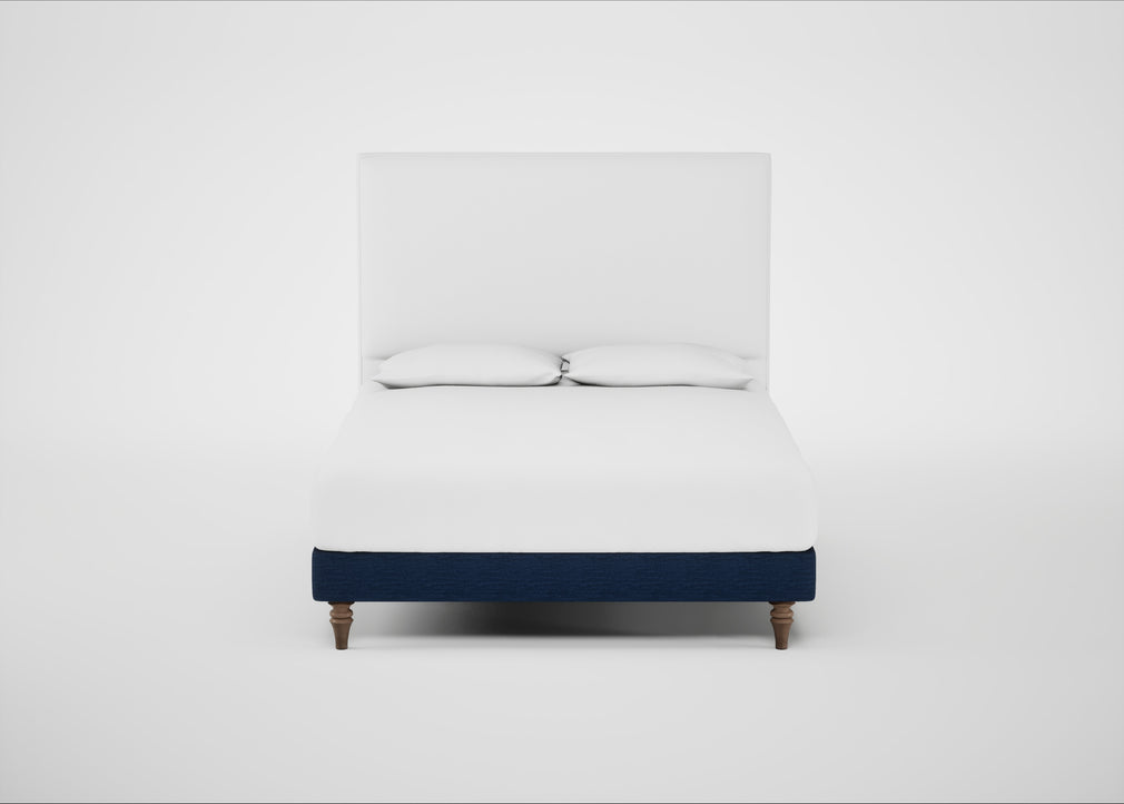 Shallow Divan Bed Base King / Broad Weave Lagoon / Light Turned Wood