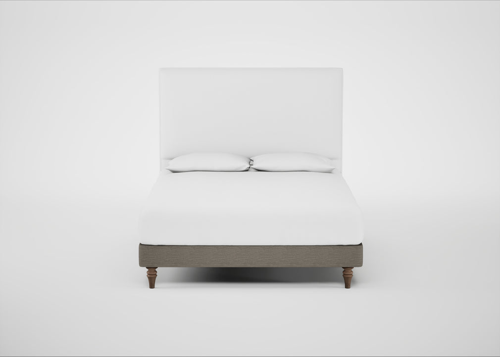 Shallow Divan Bed Base King / Broad Weave Pebble / Light Turned Wood