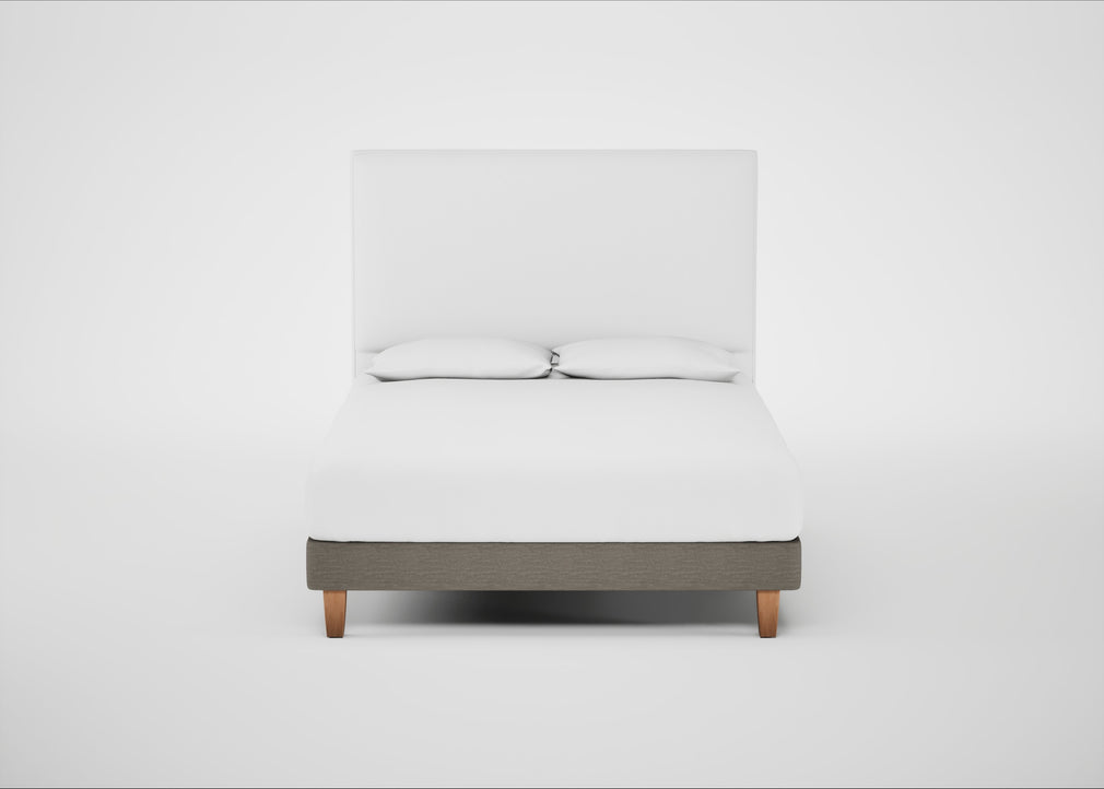 Shallow Divan Bed Base King / Broad Weave Pebble / Light Solid Wood