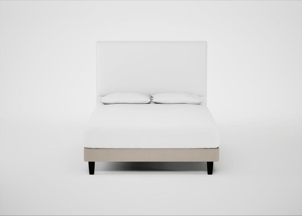Shallow Divan Bed Base King / Broad Weave Putty / Dark Solid Wood