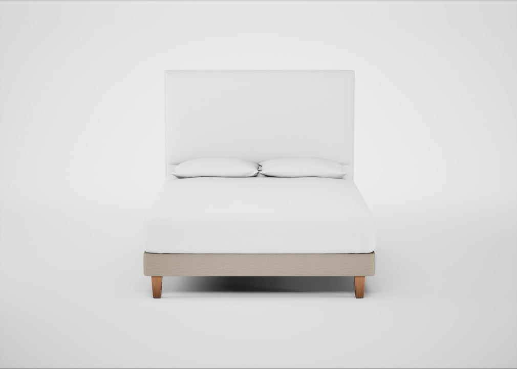 Shallow Divan Bed Base King / Broad Weave Putty / Light Solid Wood