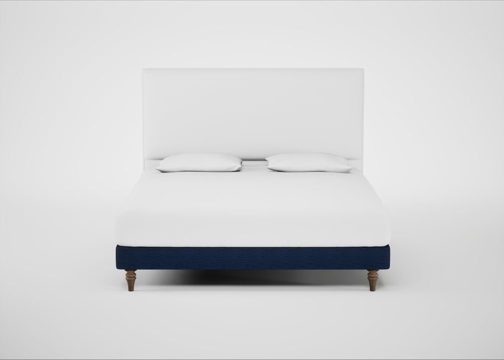 Shallow Divan Bed Base Super King / Broad Weave Lagoon / Light Turned Wood