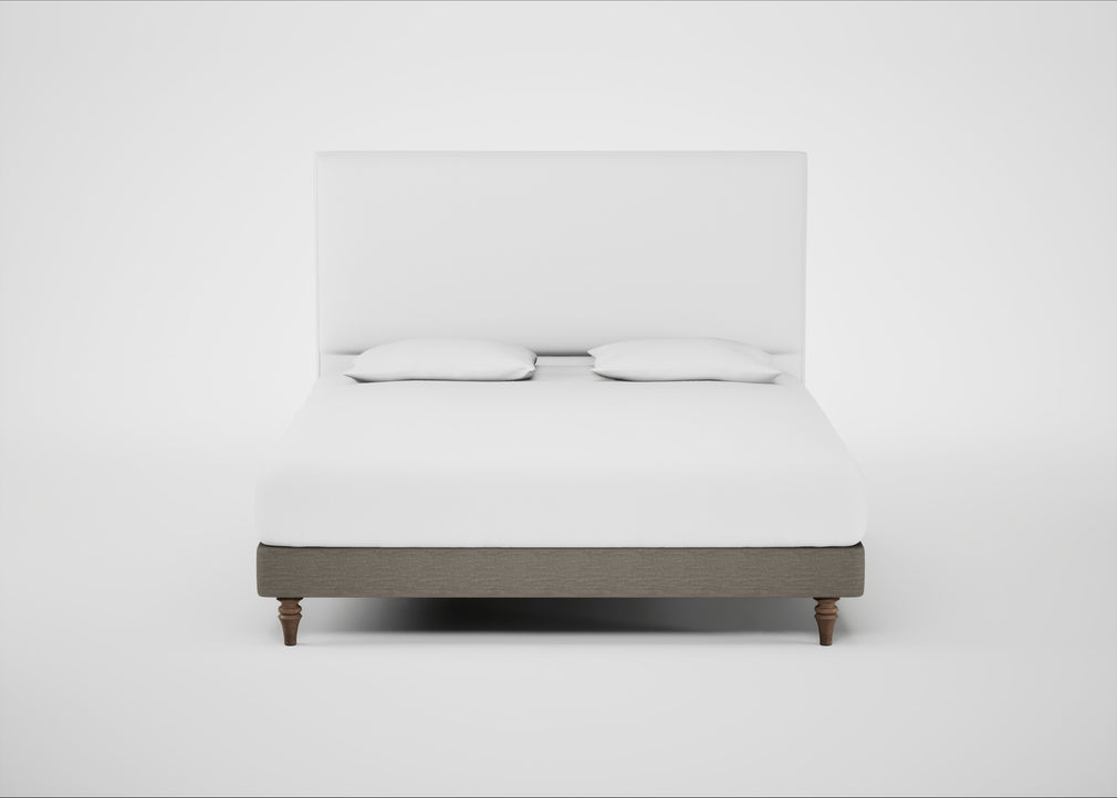 Shallow Divan Bed Base Super King / Broad Weave Pebble / Light Turned Wood