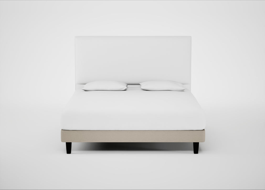Shallow Divan Bed Base Super King / Broad Weave Putty / Dark Solid Wood