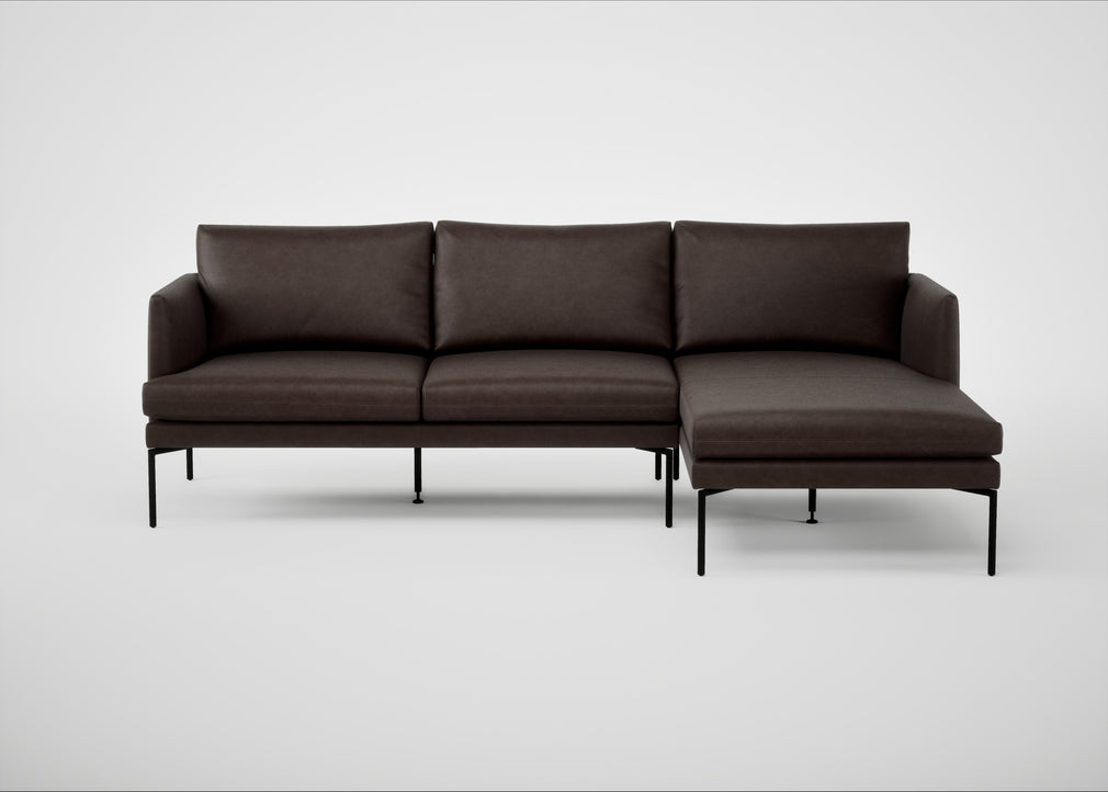 Matera Right Hand Facing Chaise Sofa Leather Grain Chocolate 066 / Black