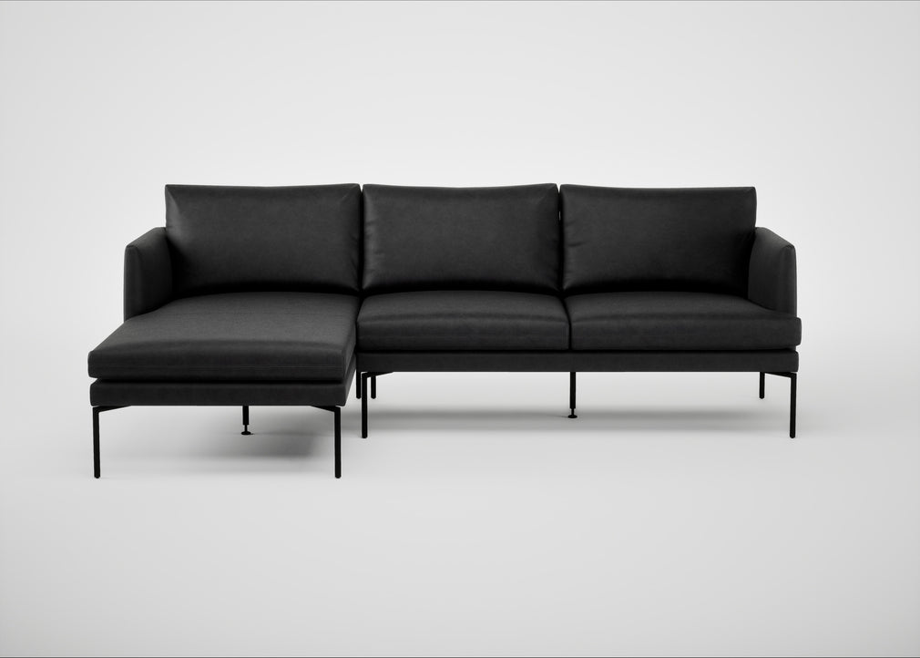 Matera Left Hand Facing Chaise Sofa Leather Grain Graphite 063 / Black